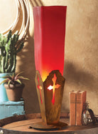 Handmade frosted red glass and plasma cut metal base accent lamp - Your Western Decor