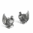 Two silver turkey salt pepper shakers on a white background - Your Western Decor