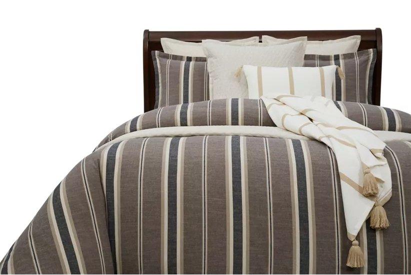 Gentlemens' Stripe Duvet Set in greys, charcoal and white stripes - Your Western Decor