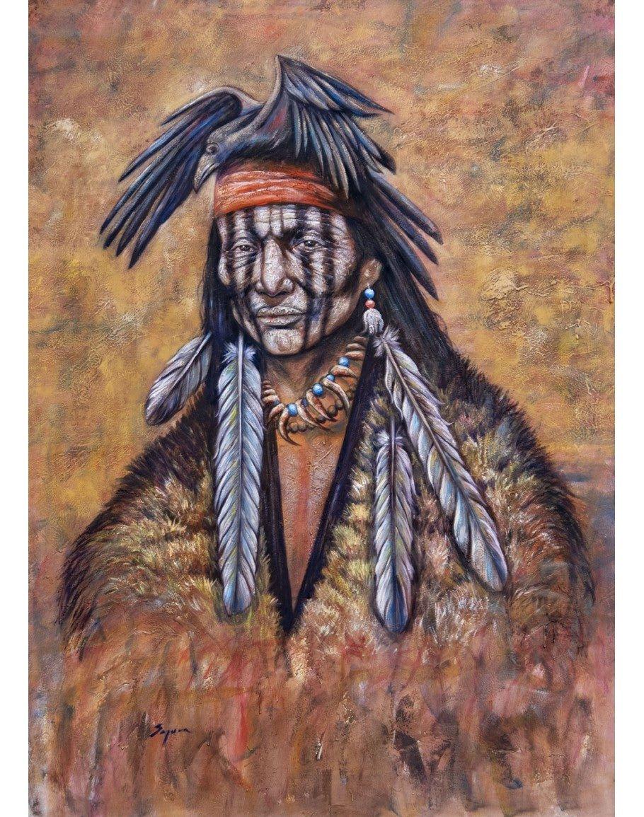 Geronimo with Crow Framed Print by artist Rolando Segura - Your Western Decor