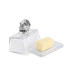 Glass butter dish with aluminum turkey handle on lid - Your Western Decor