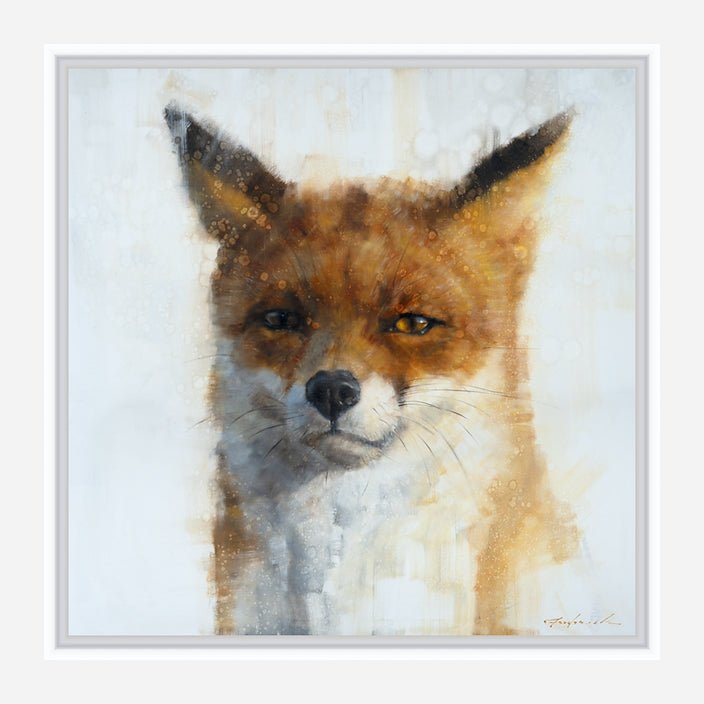 Glint Fox White Framed Canvas Art by David Frederick Riley from Your Western Decor