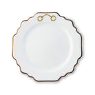White bone china salad plate with gold rim and gold pewter snaffle bit emblem - Your Western Decor