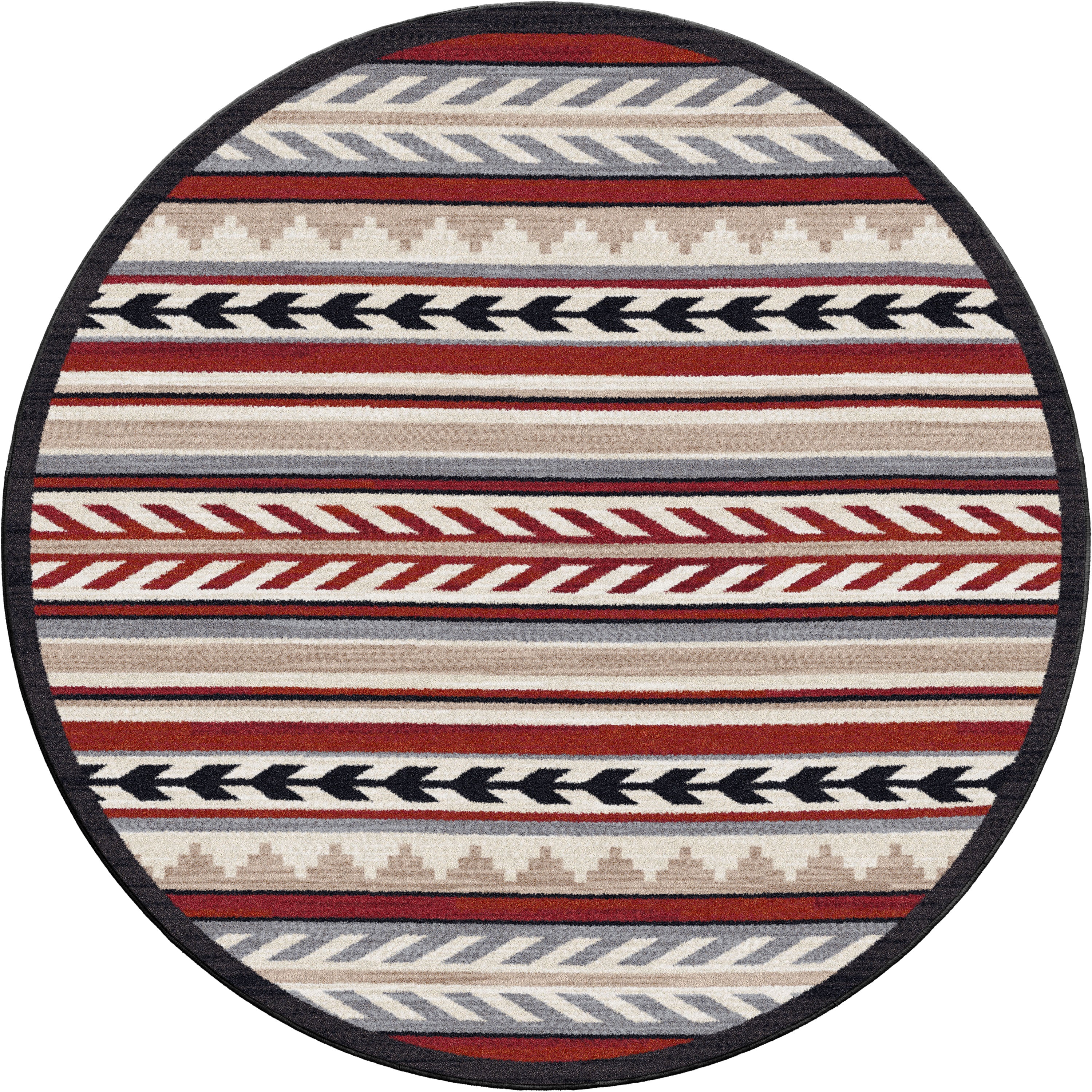 American made Grand Lodge Progression 8' Round Area Rug in Red, black, grey, beige, and off-white - Your Western Decor