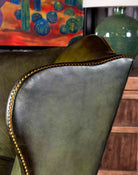 Wingback Chair in Olive Green Leather - Made in the USA - Your Western Decor