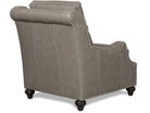 Grey leather upholstered recliner back with silver nail trim 