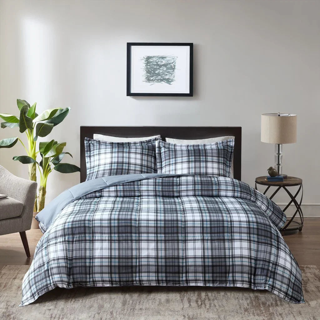 Blue grey cabin plaid bedding - Your Western Decor