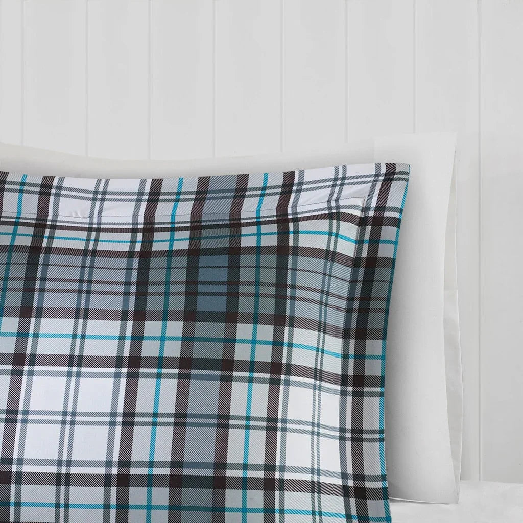 Blue grey plaid pillow sham detail - Your Western Decor