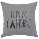 Gray pillow with 'Let's Go Camping' text and camping-themed graphics - Your Western Decor