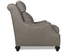 grey leather recliner side view with antiqued silver nail trim 