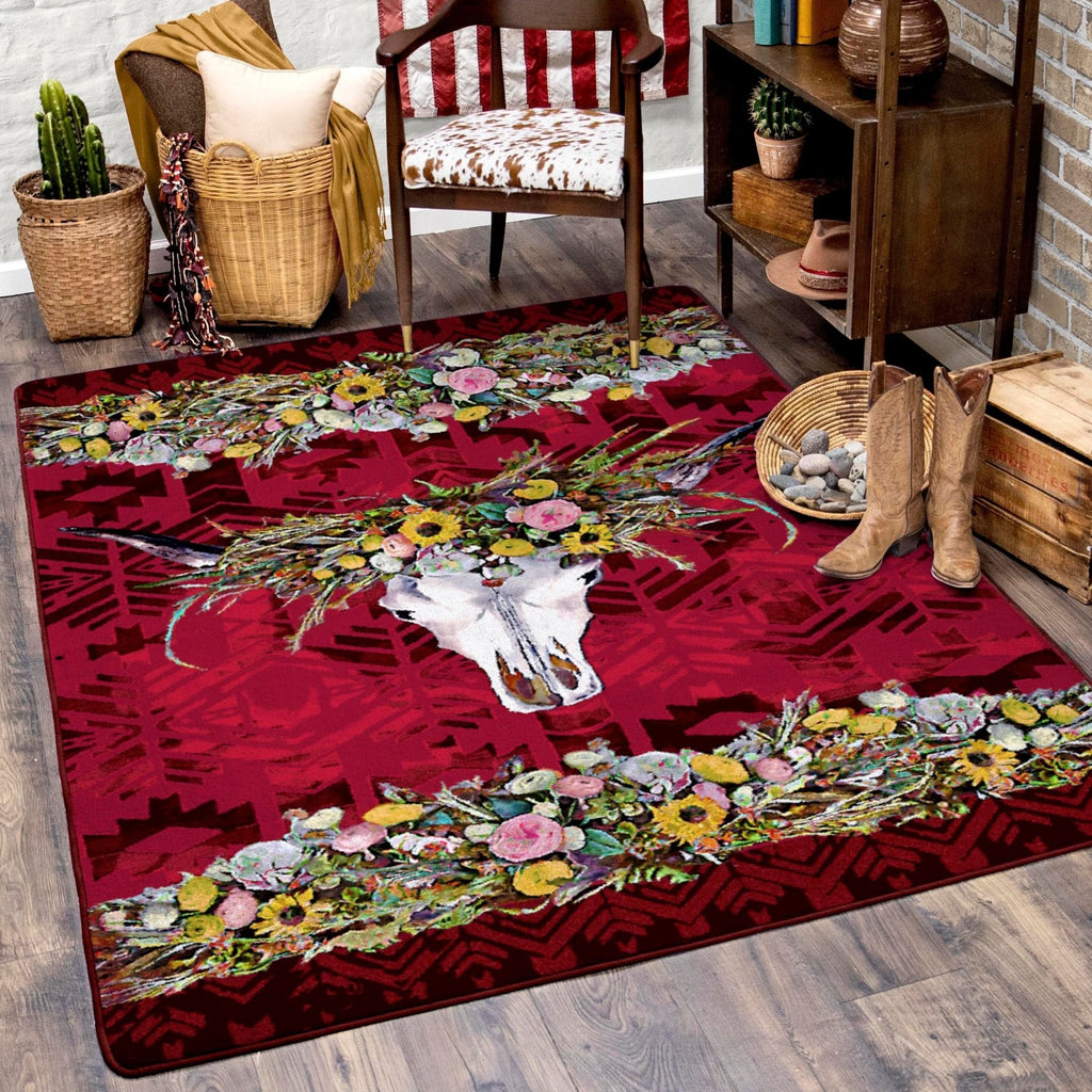 Hailey Floral & Skull Area Rugs made in the USA - Your Western Decor