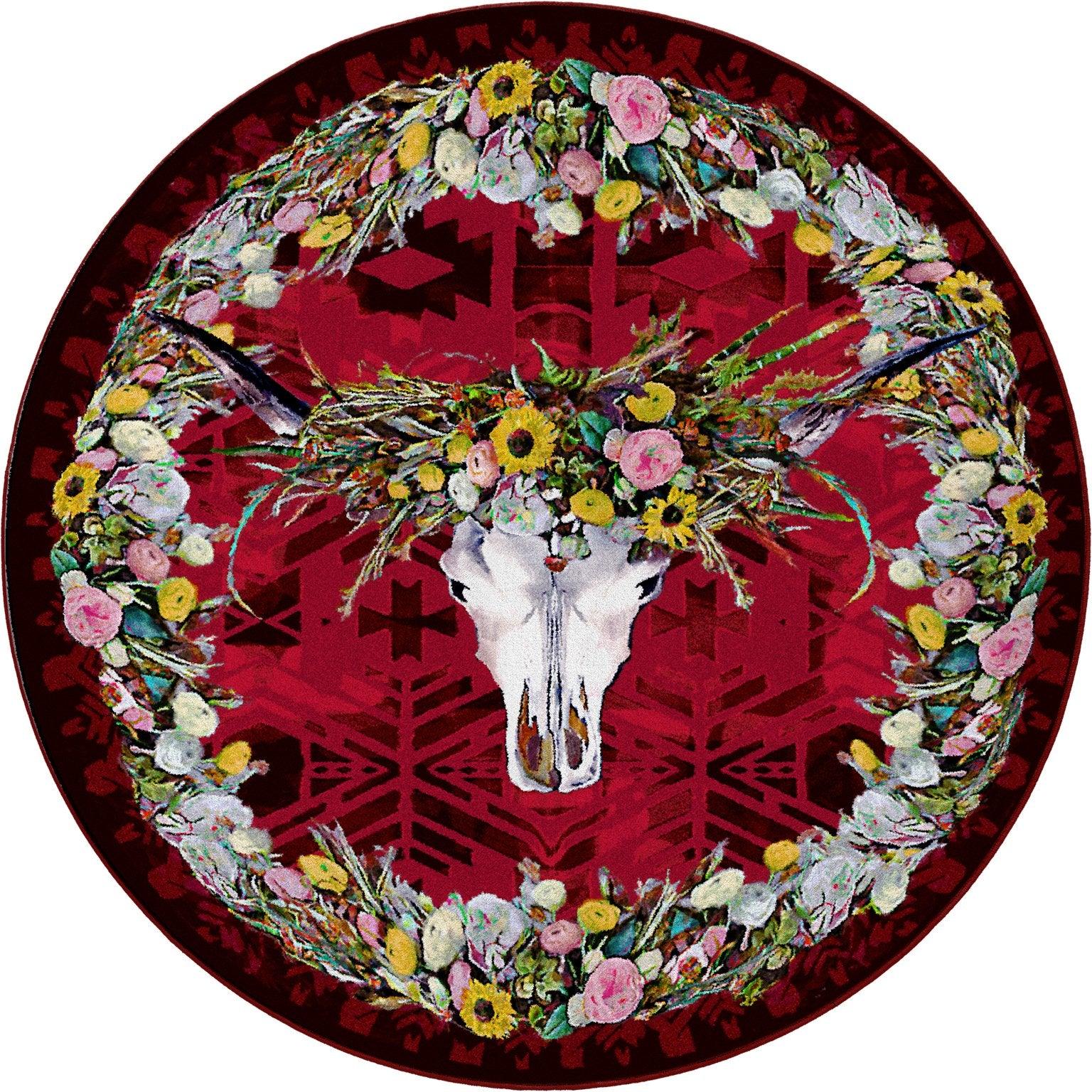 Hailey Floral & Skull Round Area Rug made in the USA - Your Western Decor