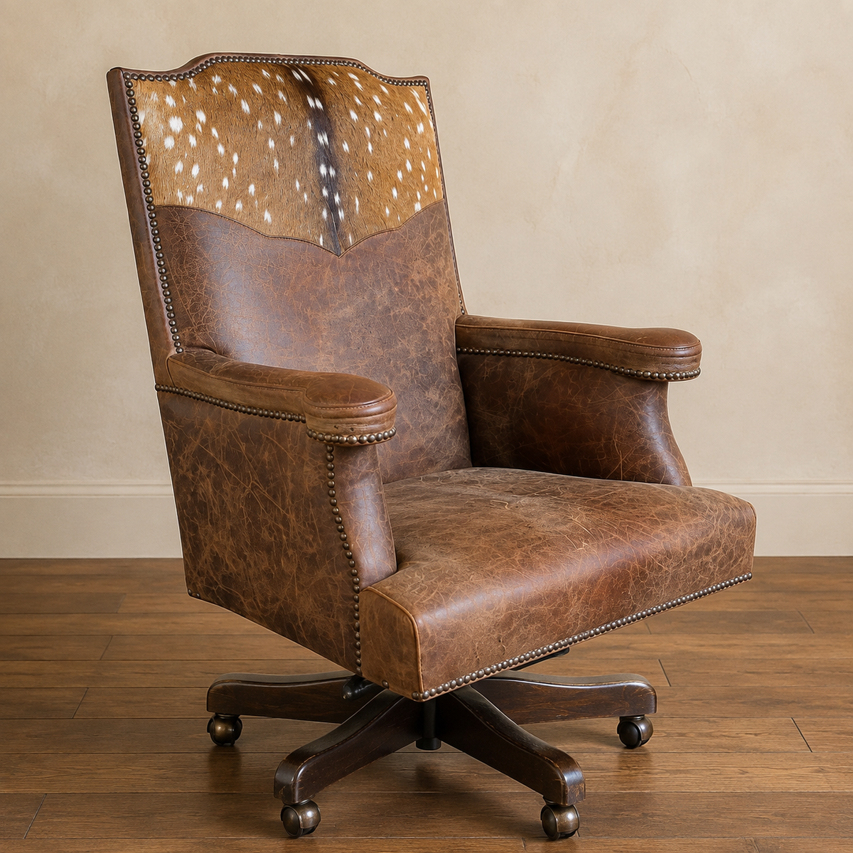 Custom leather and axis hide western office chair