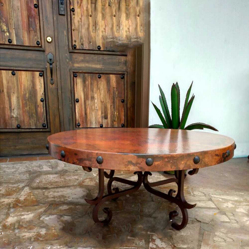 Hammered Copper Coffee Table with forged Iron Base - Your Western Decor