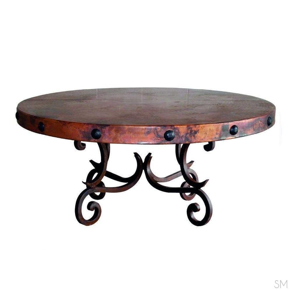 Hammered Copper Coffee Table with Forged Iron Base - Your Western Decor