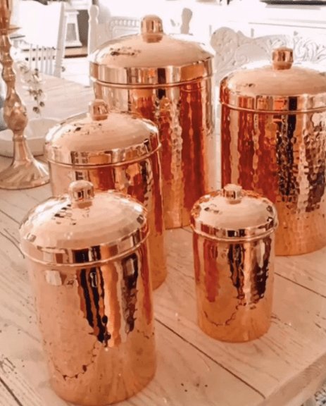 5 piece hammered copper canister set polished finish