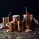 5 hammered copper canisters peacock patina