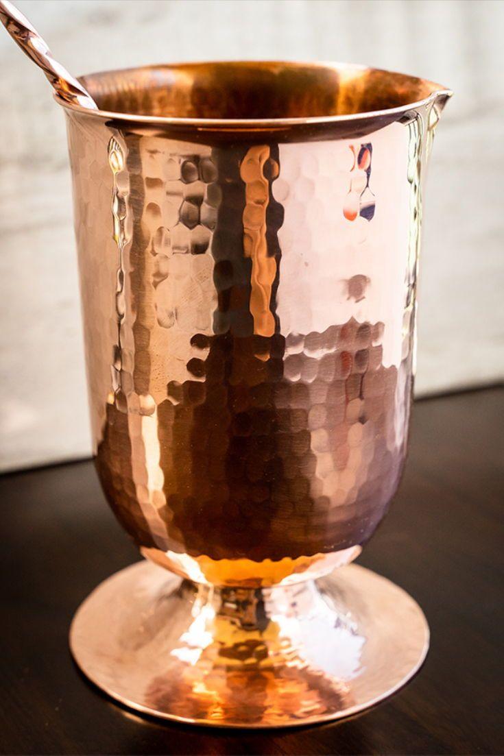 Hammered copper cocktail mixing glass on pedestal - Your Western Decor