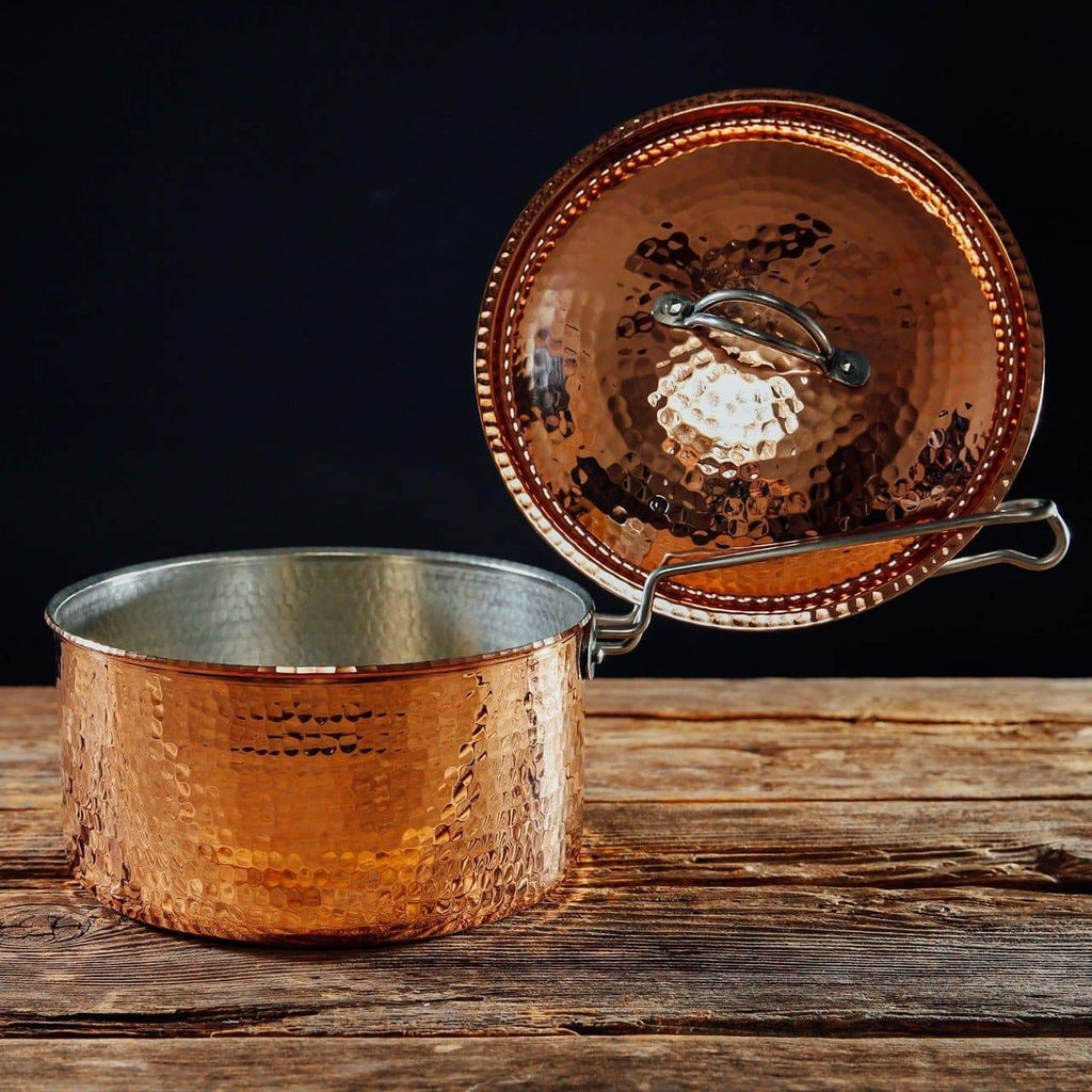 hammered copper sauce pan and lid polish finish - Your Western Decor