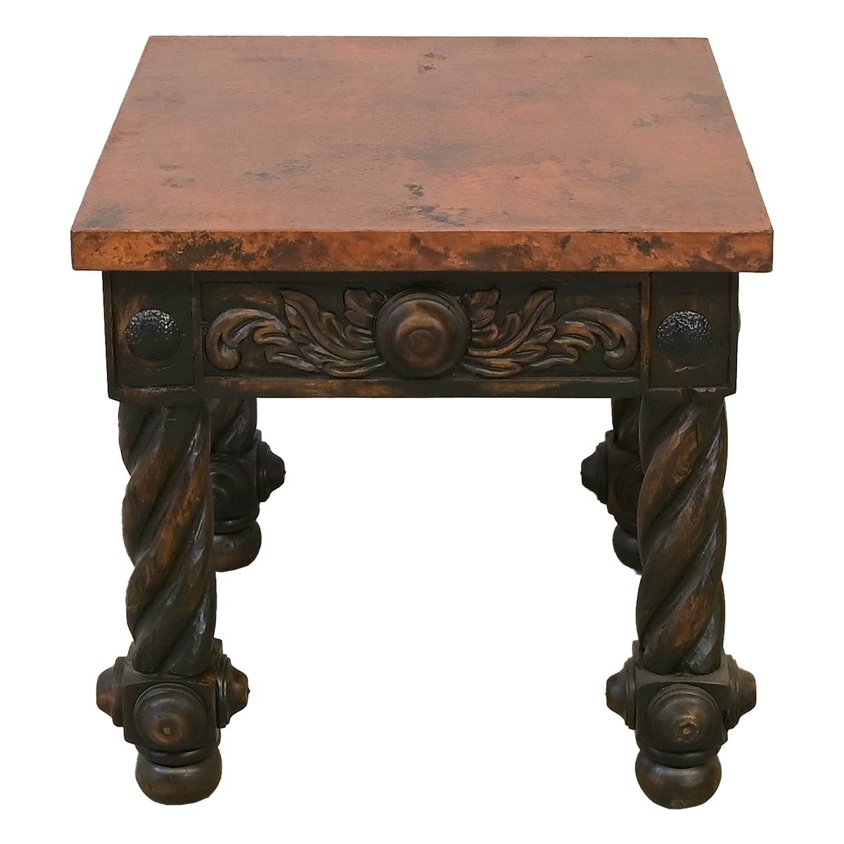 Hammered copper top, hand carved side table with clavos made in Mexico - Your Western Decor
