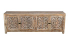 Front of hand carved wood console sideboard