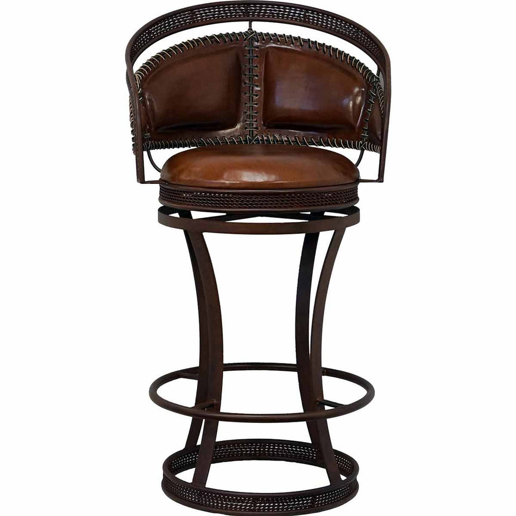 Hand crafted leather stitch swivel bar stool - Your Western Decor