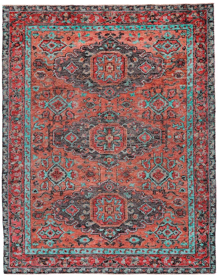 Rust and Aqua Piraj Area Rug - Handmade Wool Rug - Your Western Decor