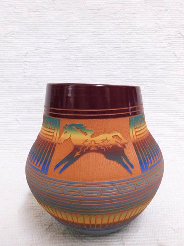 Hand Painted Navajo Horse Red ClayPot - Your Western Decor