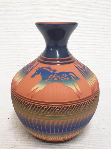Hand painted Navajo etched red clay smoke pot - Your Western Decor