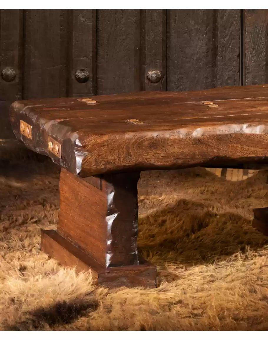 American made Hand Scraped Rosewood Coffee Table with iron embellishments - Your Western Decor