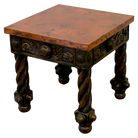 Hammered copper top, hand carved rustic end table made in Mexico - Your Western Decor