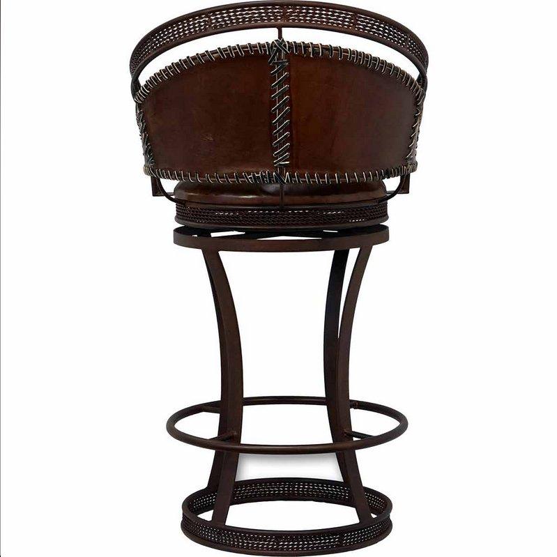 Hand crafted leather stitch swivel stool back - Your Western Decor