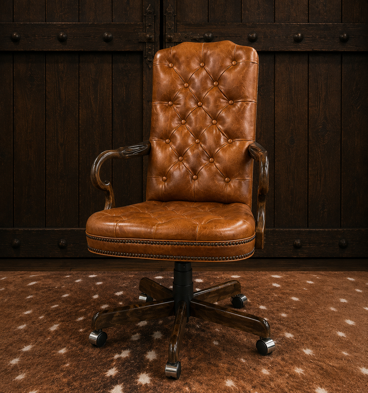 Hennessy Executive Tufted Leather Office Chair handcrafted in USA with Mont Blanc Caramel leather.