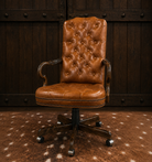 Hennessy Executive Tufted Leather Office Chair handcrafted in USA with Mont Blanc Caramel leather.