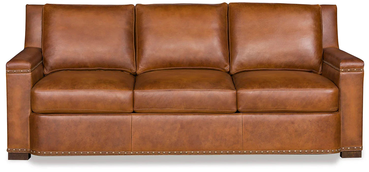 Front view of Harness Blade Brown Leather Sofa - Your Western Decor