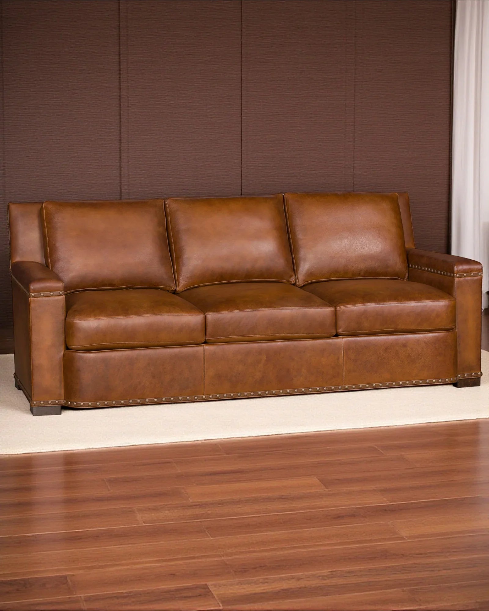 Harness Blade Brown Leather Sofa in room - Your Western Decor
