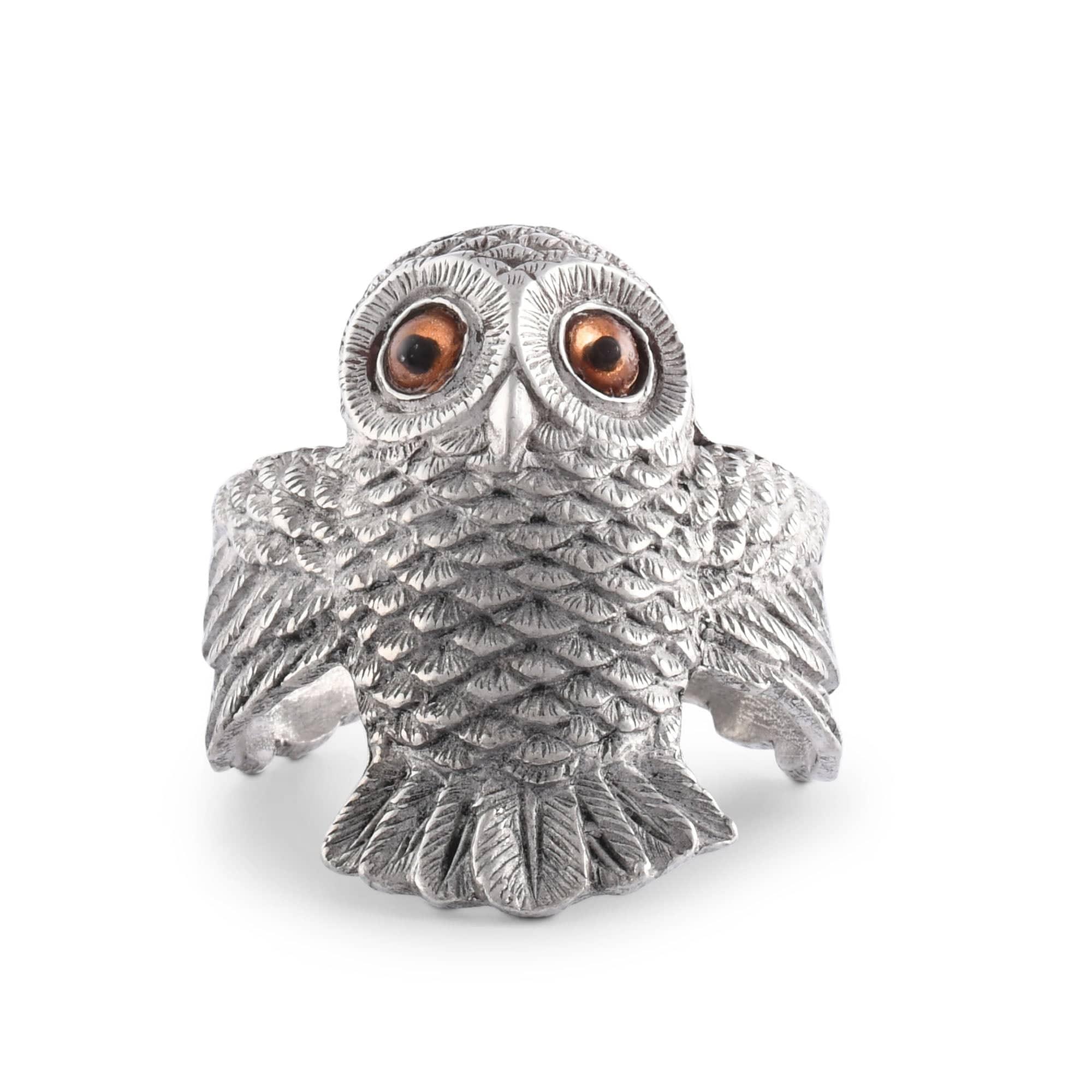 Pewter carved cute owl napkin ring with big eyes - Your Western Decor