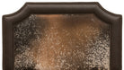 Brown and off-white peppered cowhide and dark brown leather upholstered western headboard. Made in the USA. Your Western Decor