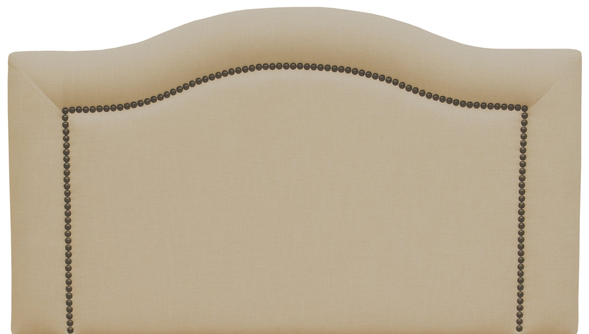 Western style, natural linen upholstered headboard with nail head tacking - Your Western Decor