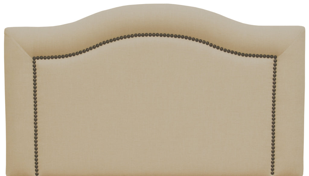 Western style, natural linen upholstered headboard with nail head tacking - Your Western Decor