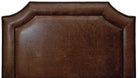 Dark brown distressed butte leather headboard with nail head trim. Western theme. Made in the USA. Your Western Decor