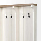 Rustic cottage hall tree with storage drawers and coat rack functionality