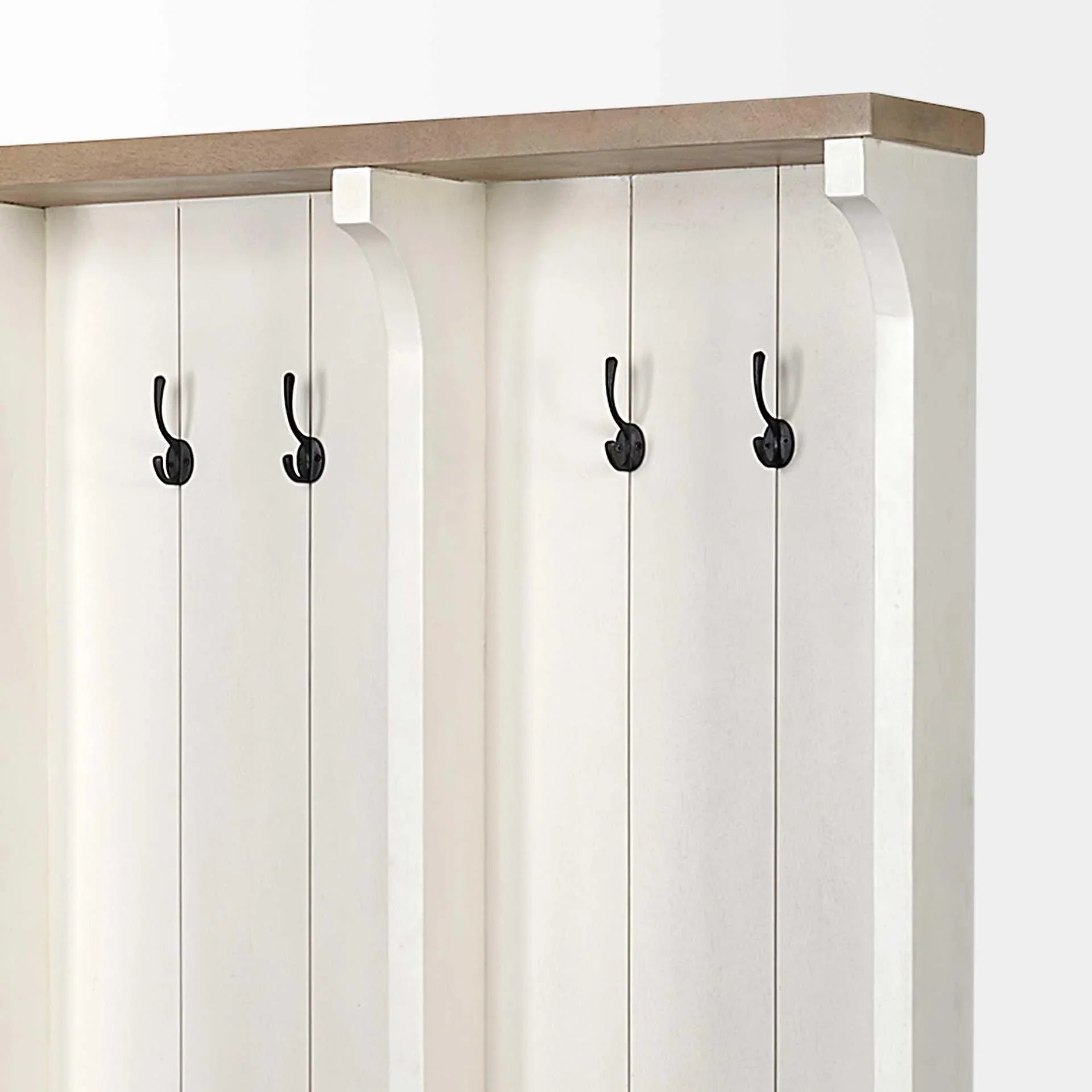 Rustic cottage hall tree with storage drawers and coat rack functionality