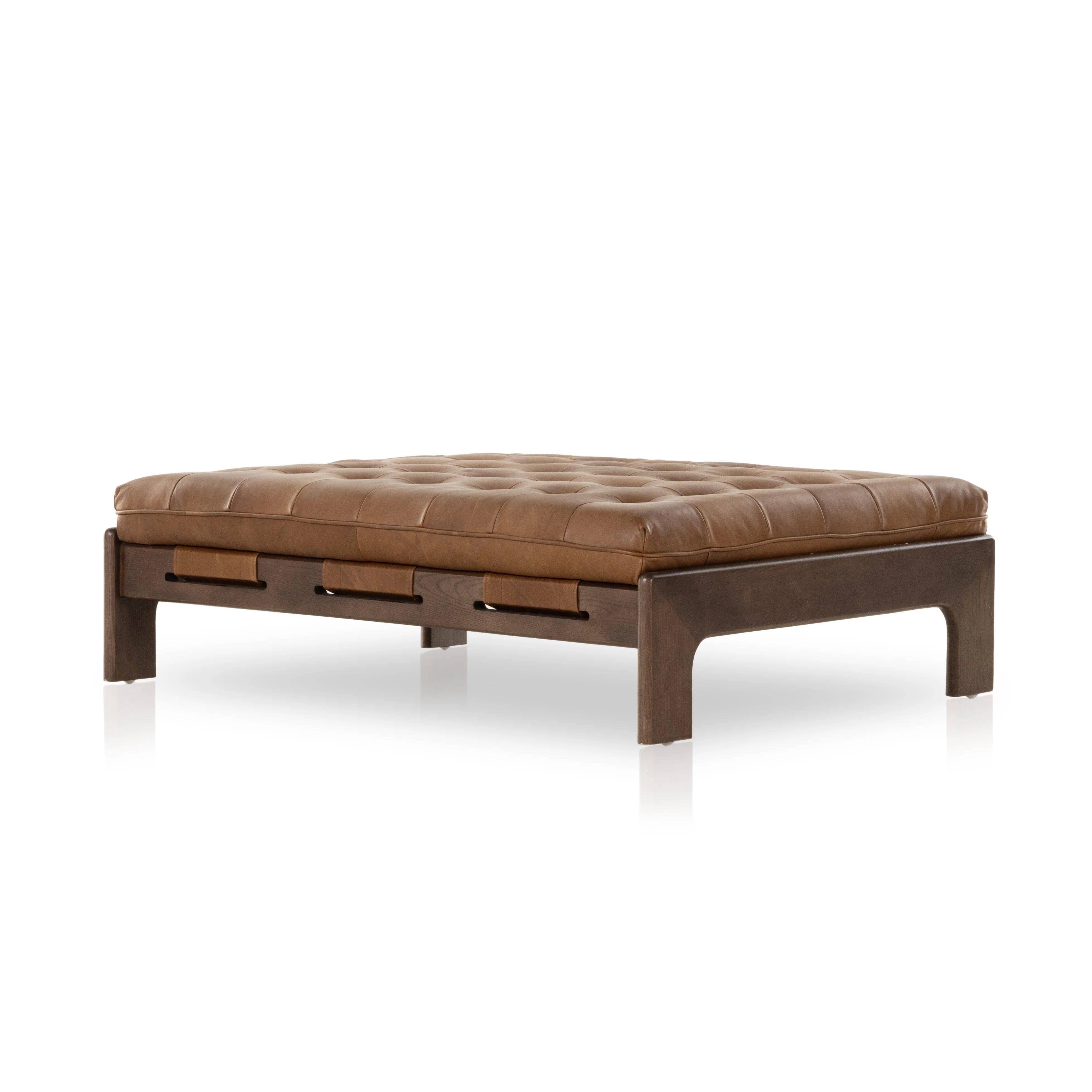 Heirloom Sienna Leather Tufted Ottoman - Your Western Decor