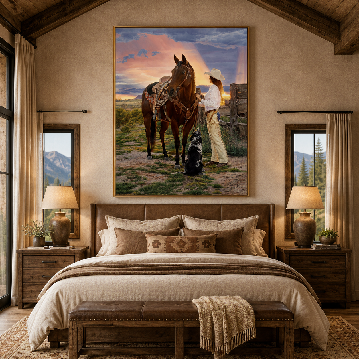 her kind of heaven cowgirl art over bed