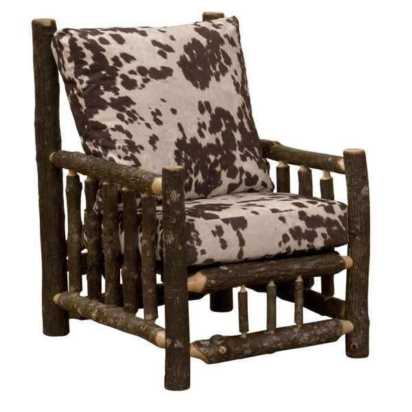 Hickory Log Lounge Chair in Cowabunga Brown Print Fabric - Your Western Decor