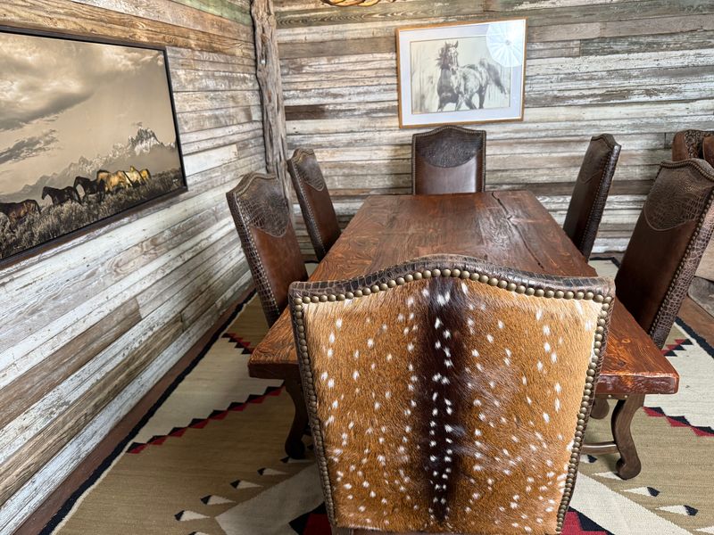 High country Axis hide and leather dining chairs - Your Western Decor
