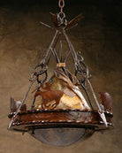 Custom iron and rawhide handmade Native American inspired rustic chandelier 