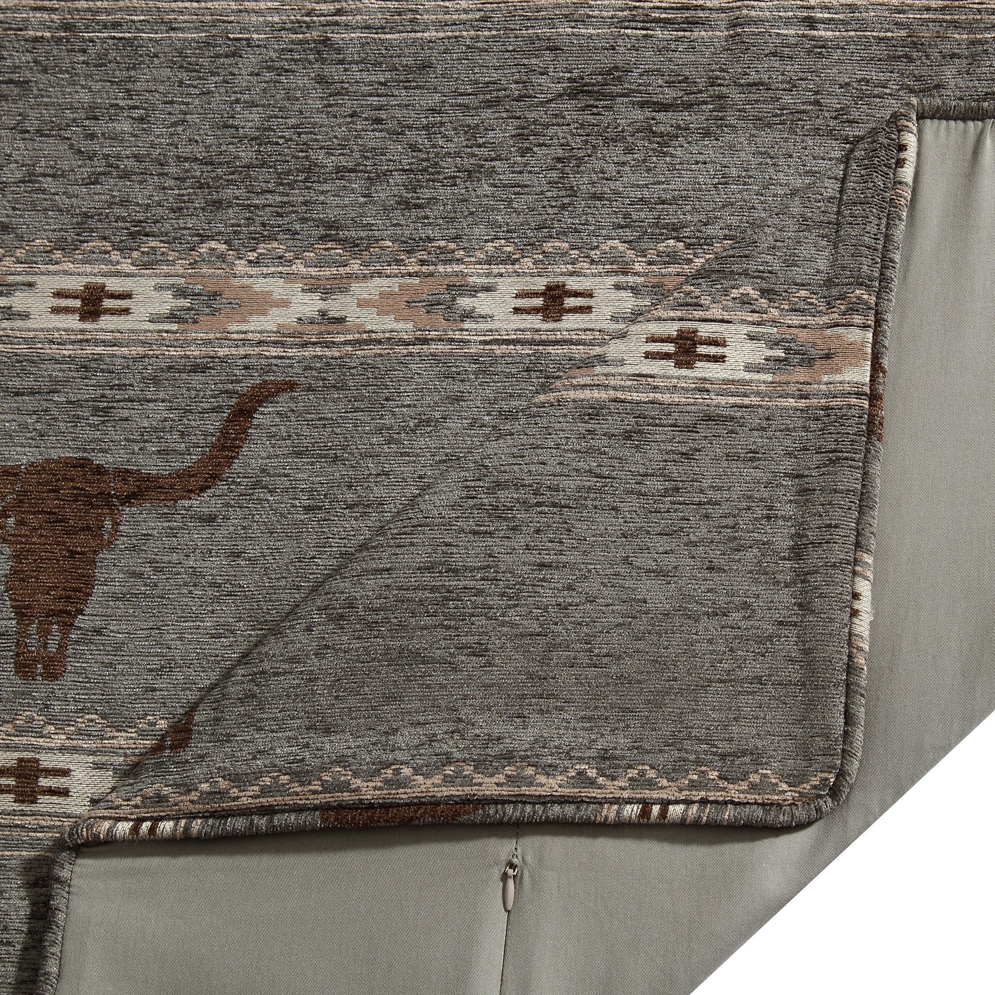 Close up detail of grey and brown High Plains Western Duvet - Your Western Decor