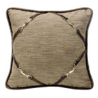 Taupe linen Highland Lodge Throw Pillow w/ Buckle Corners and faux leather - Your Western Decor